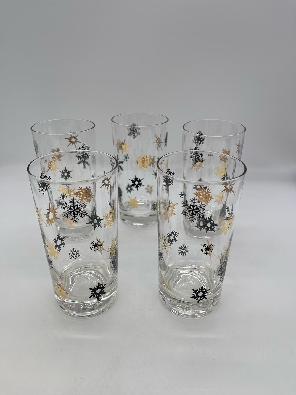 Set of 5 Vintage MCM Starburst Snowflake Atomic Tumbler Glasses